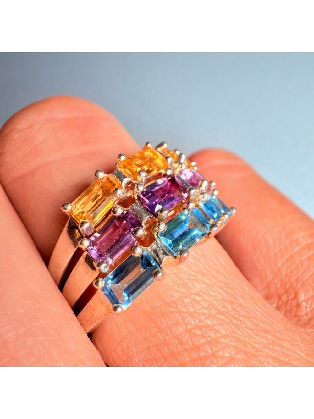 3 Stack Individual Rings Citrine Topaz Amethyst Gemstone Sterling Silver 925 - Picture 4 of 10